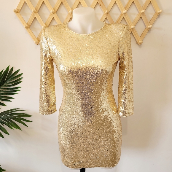 BOOHOO BOUTIQUE Gold Sequin Bodycon Dress (s6) Eliza BNWT - Picture 2 of 15